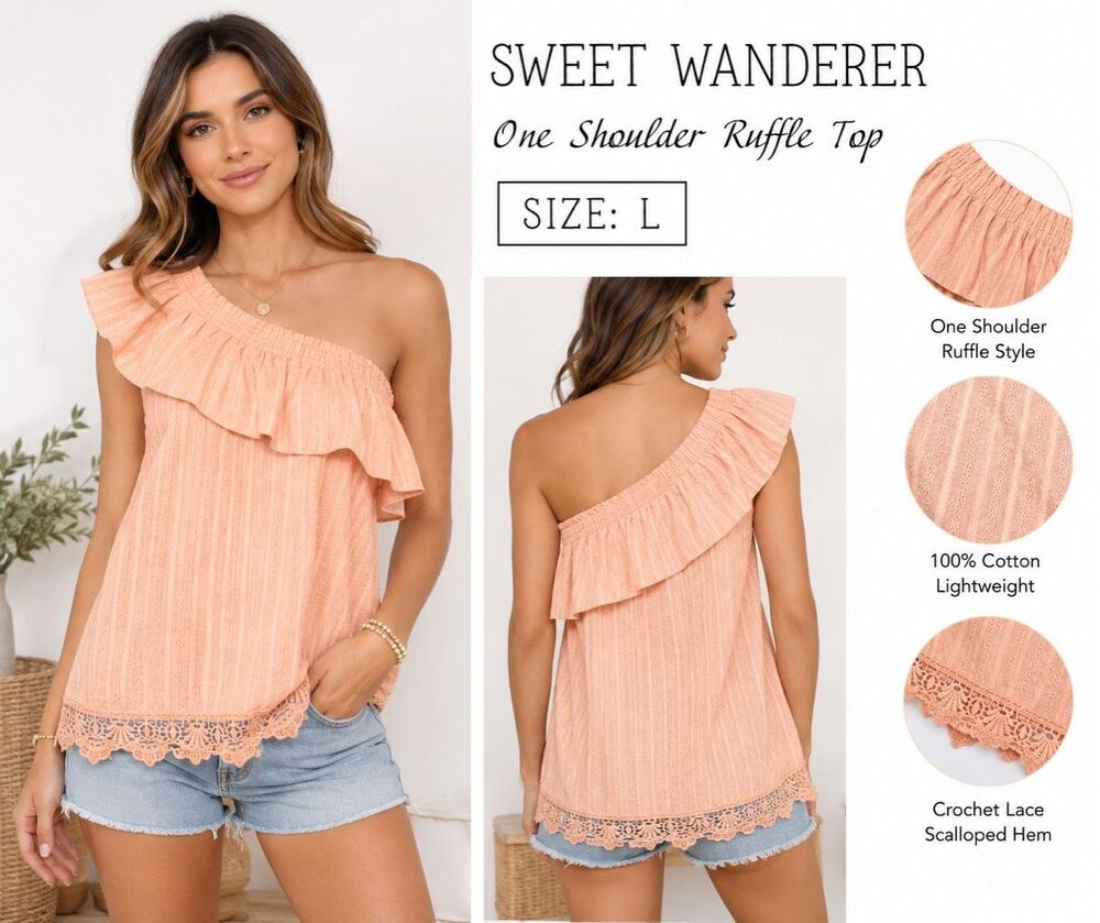 Women’s Sweet Wanderer Peach Large One Shoulder Top Size M